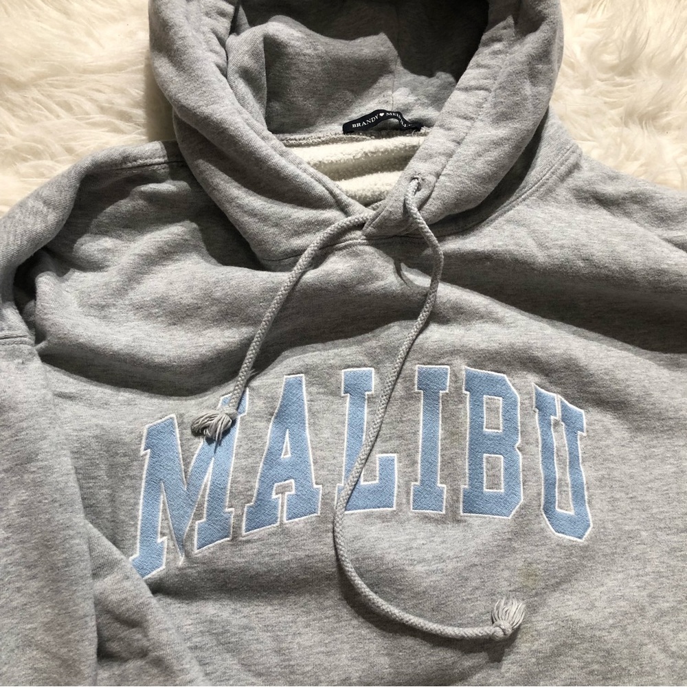 Brandy Melville grey malibu sweatshirt embroidered light blue hoodie gray spring